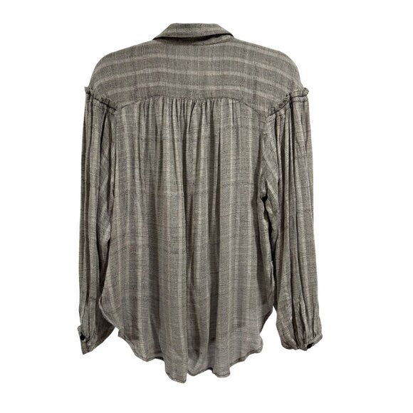 Free People Headed to the Highlands‎ Button Up Gray Black Gauze Style Top Size S - Picture 9 of 11
